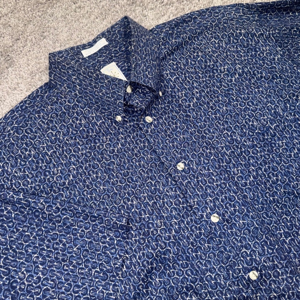 Burma Bibas Button Down Shirt Mens 80 Singles Lawn Geometric Blue XL EXCELLENT